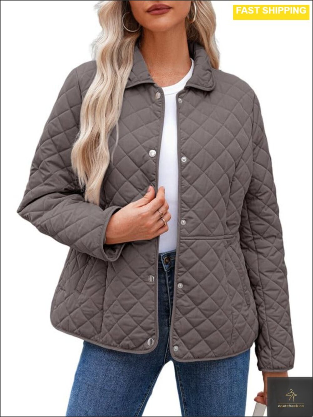 Women's Quilted Puffer Jacket Button Down Long Sleeve Winter Coat with Pockets